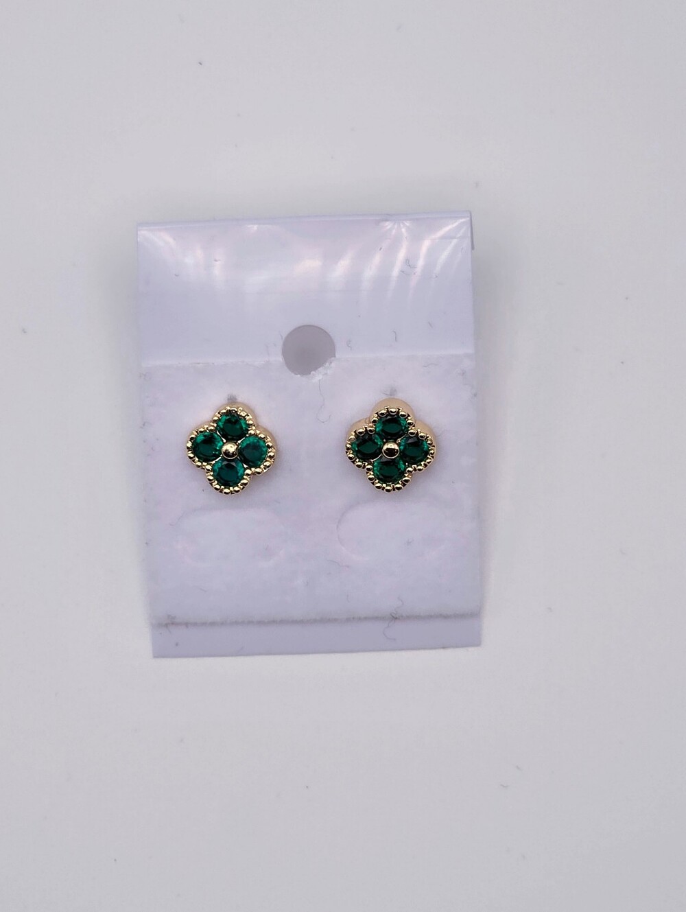 Gold Plated Emerald Green Clover Stud Earrings
